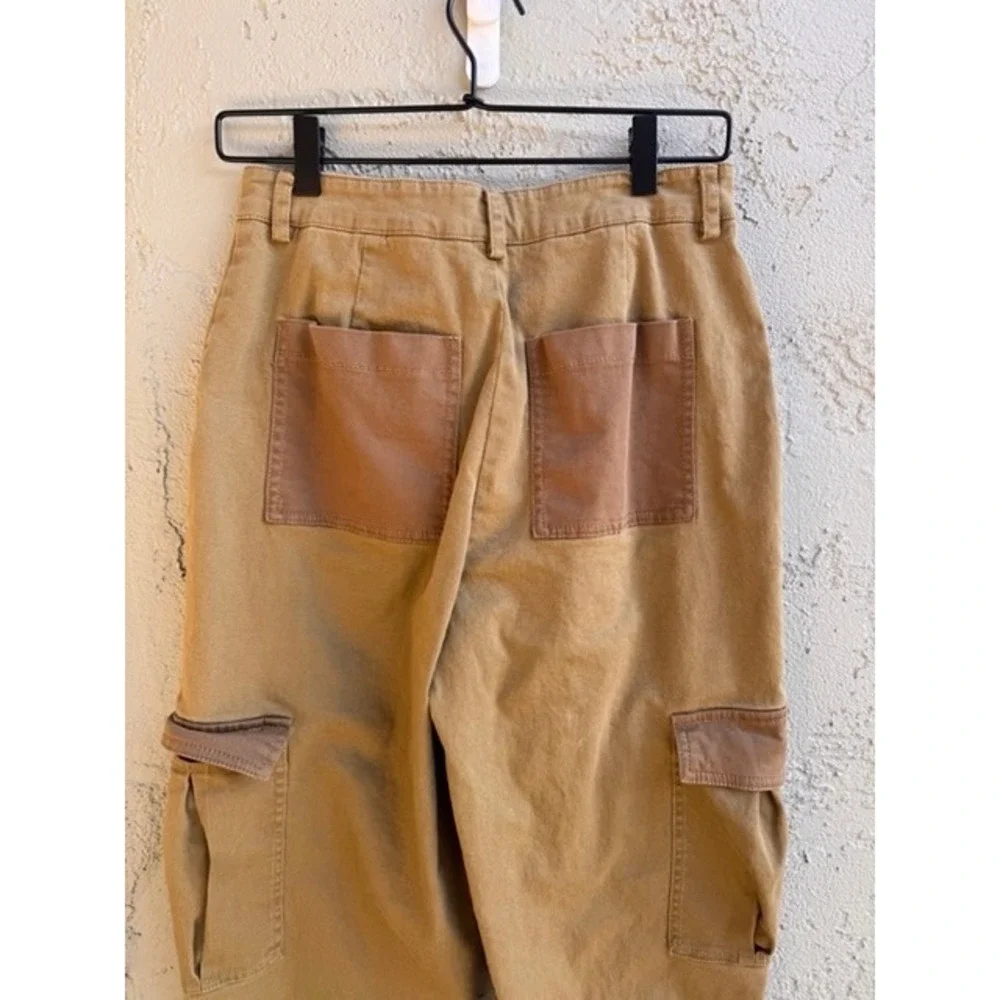 Avec Les Filles Anthropologie Womens Tan Patchwork Cropped Cargo Pants XS Boho